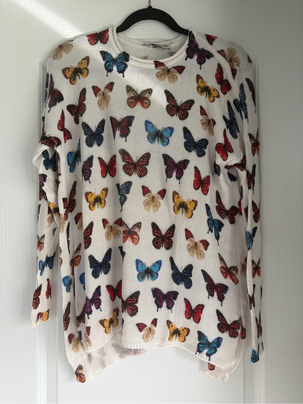 Show Me Your MuMu White Butterfly Print Crewneck Sweater